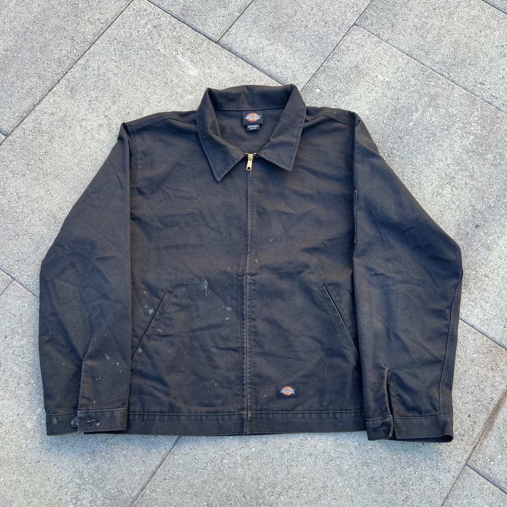 Dickies Mens Eisenhower Work Jacket Black Canvas Full Zip Coat 2XL Regular